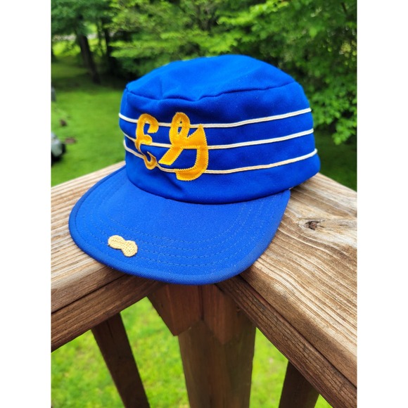 Vintage 80s Striped Distressed Pillbox "EG" Baseball Snap Hat - Picture 2 of 3